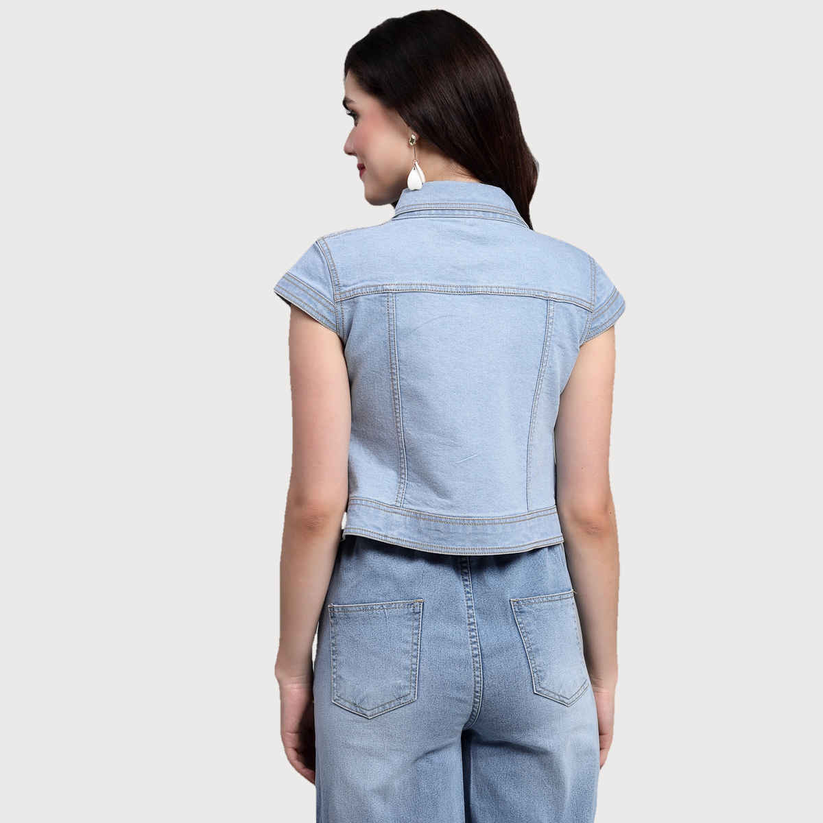 Style Quotient Women Denim Open Front Regular Shrug | S | SS23SQBUBBLY - Ice Blue