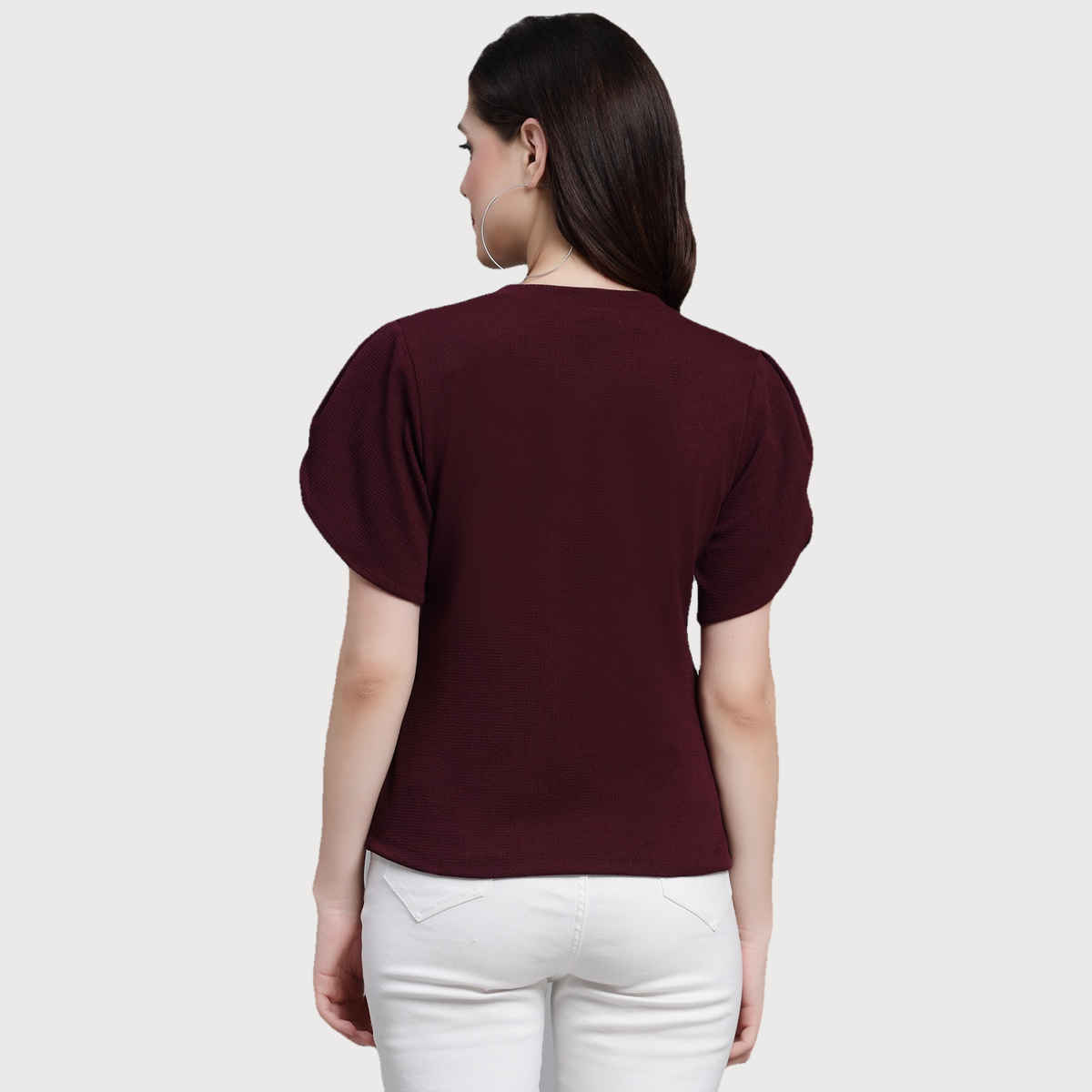 Style Quotient Women Maroon Poly Knit Smart Casual Top | M | AW23SQDIVINE - Maroon