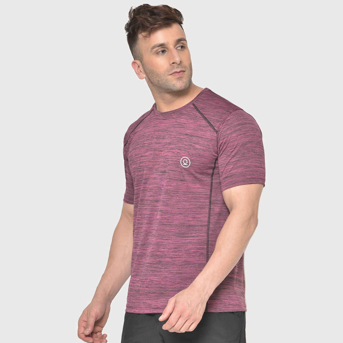 Chkokko Men's Round Neck Regular Fit Half Sleeves Gym T-shirt | Magenta - S
