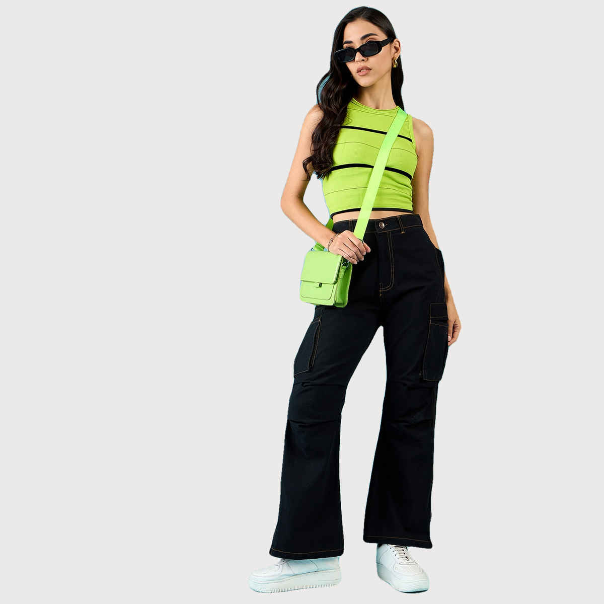 Uptownie Women's Stretchable Ribbed Sleeveless Crop Top | 120018862 | Green | M