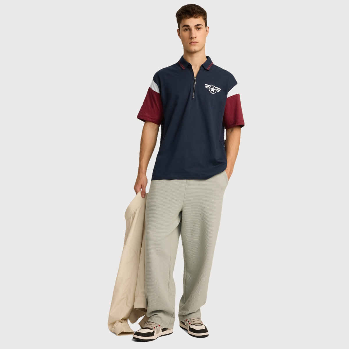 The Souled Store Men s Captain America - Super Soldier Oversized Polos | Navy Blue | M | 218537