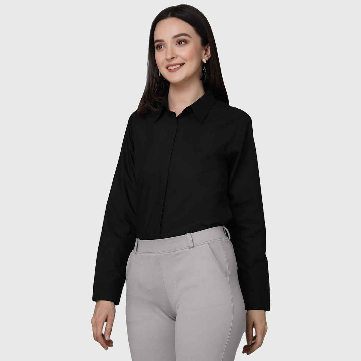Style Quotient Women Black Cotton Blend Casual Long Sleeve Shirt | XL | SS23SQARUNA - Black