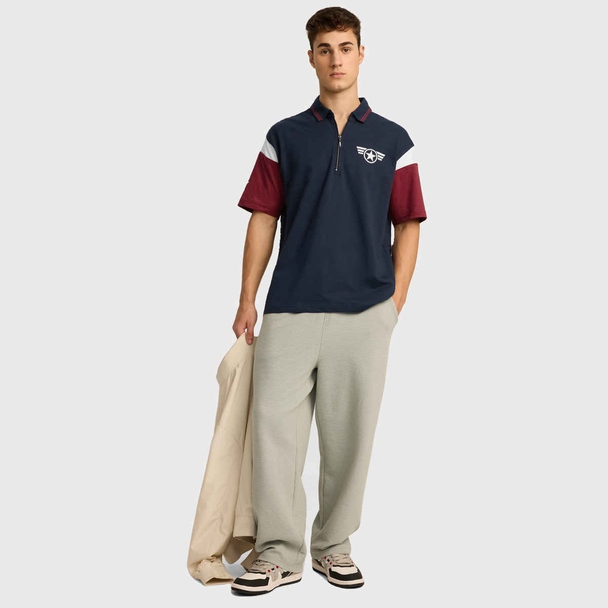 The Souled Store Men s Captain America - Super Soldier Oversized Polos | Navy Blue | L | 218537