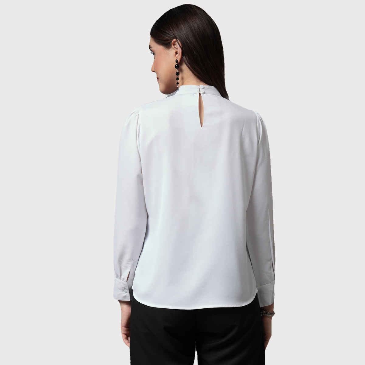 Style Quotient Women White Opaque Band Collar Full Sleeves Top | M | AW23SQLIVIA - White