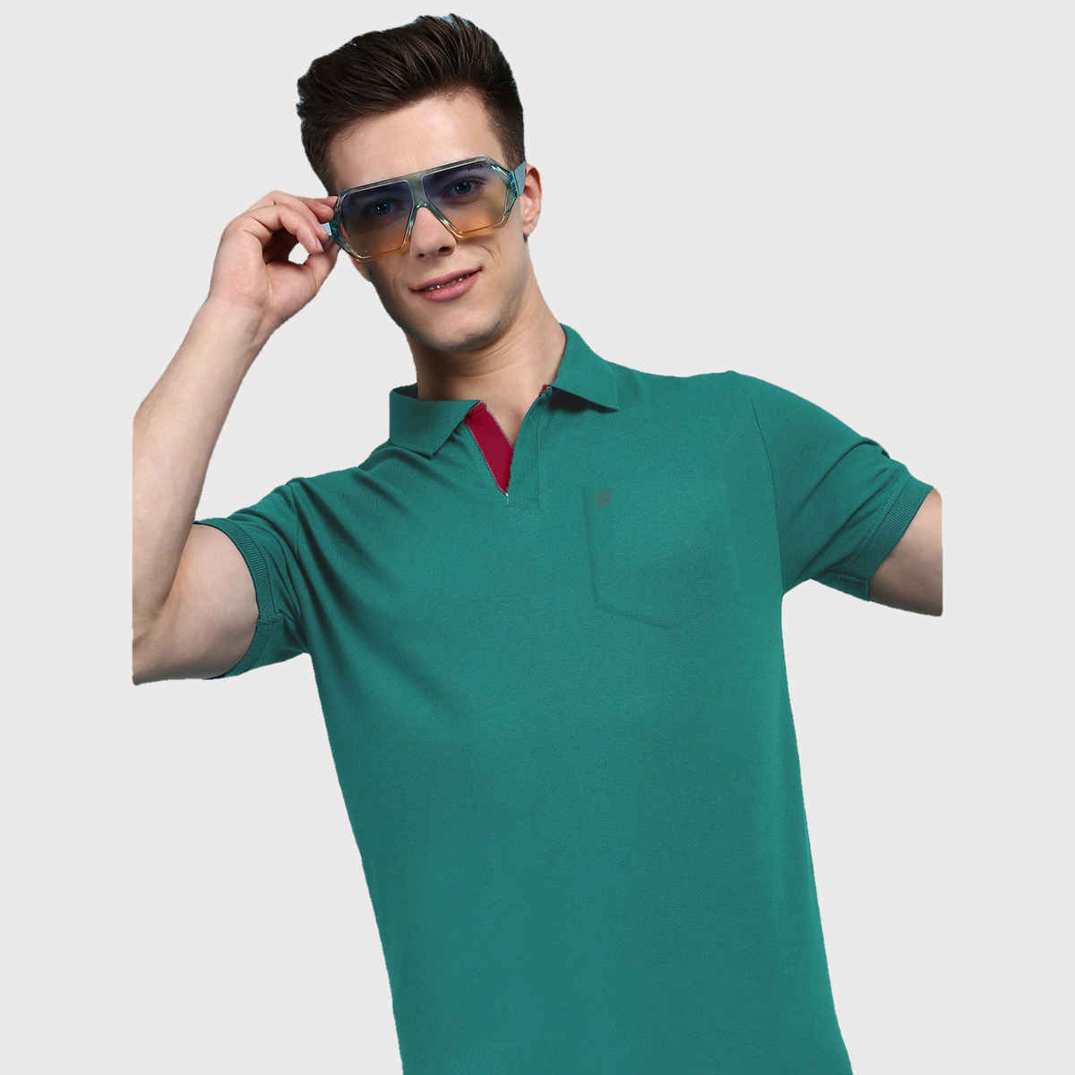 Lux Cozi Men's Solid Cotton Polo T-shirt with Pocket | Sea Green - S