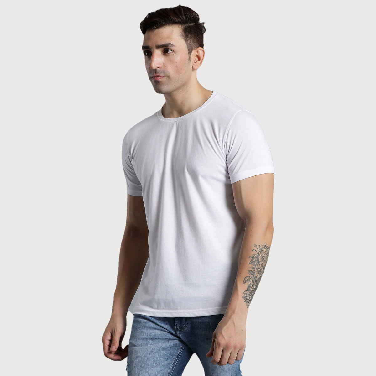 hummel Men's Cam Round Neck Solid Regular Fit Cotton Poly T-shirt | White - S