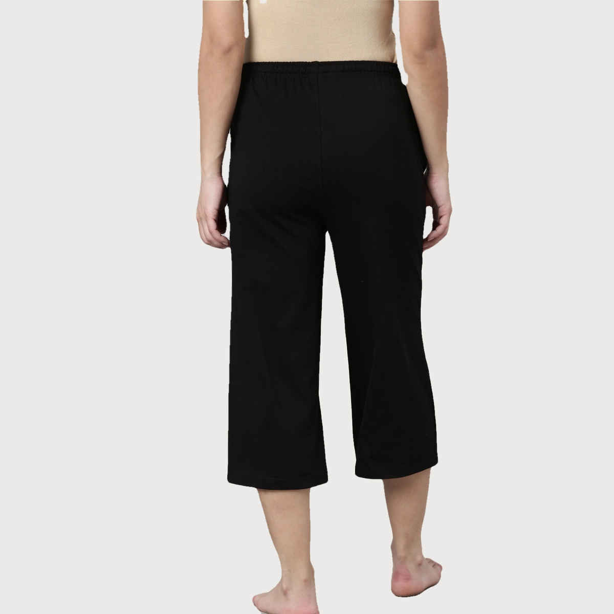 Kryptic Women's Pure Cotton Solid Drawstring Capri | Black - XL