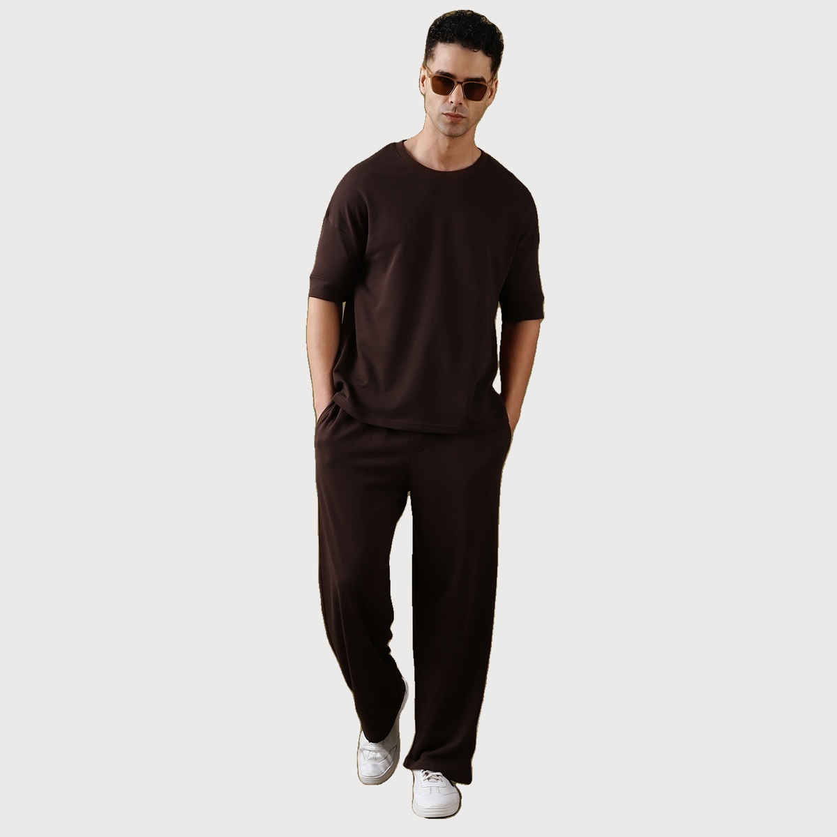Dillinger Men's Solid Round Neck Cotton Oversized T-shirt | Cocoa Brown - L