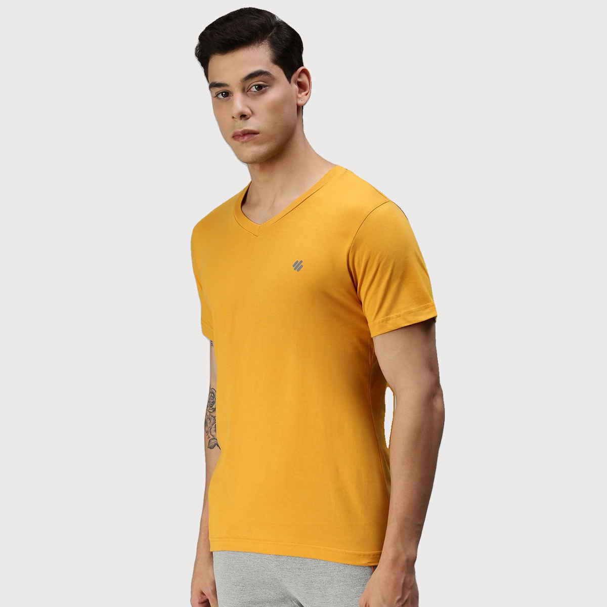 ONN Premium Men's Solid Pure Cotton V Neck T-shirts | Yellow | Size - XL