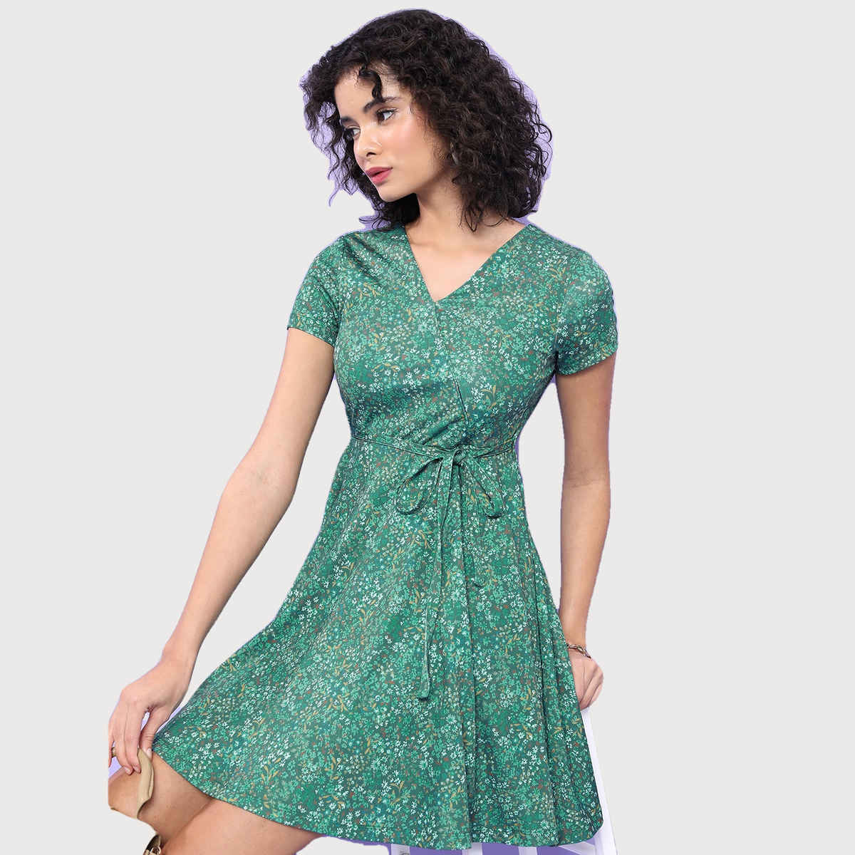 Ketch Women's Floral Printed V-Neck Wrap Dress | Multicolor | M