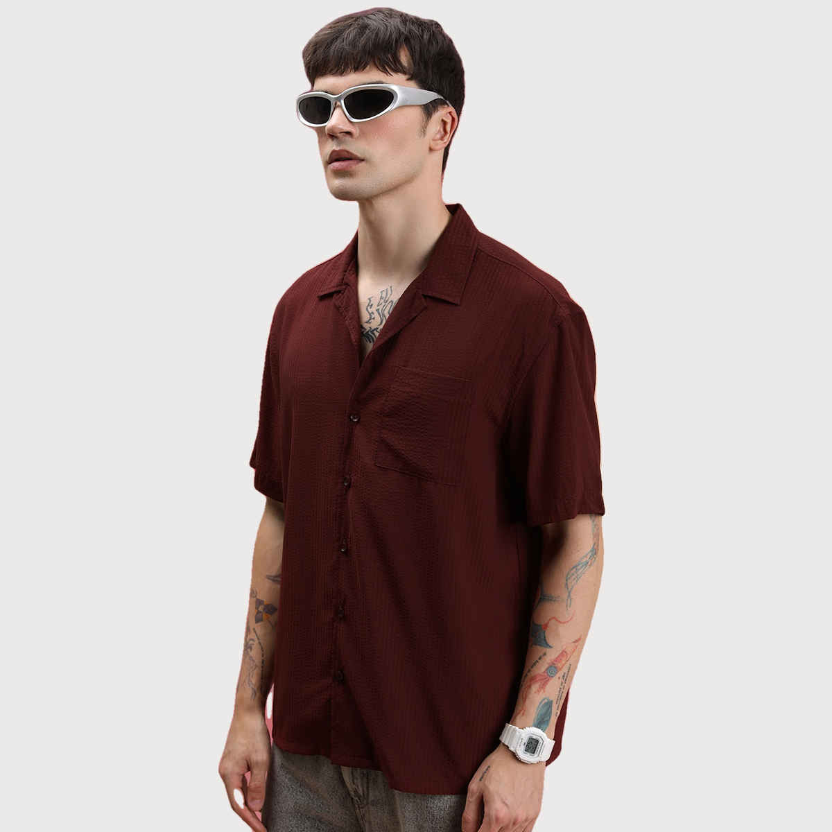 Highlander Men's Spread Collar Oversized Casual Shirt - Rust | S