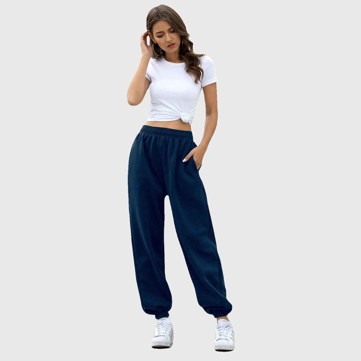 Q-rious Women's Cozyflex Joggers | Plaz-CARGO-2c | Beige & Navy - 28