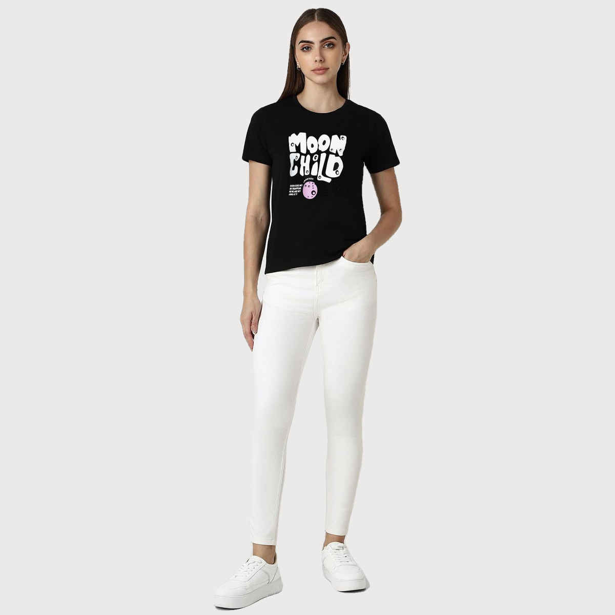 Smartees Women's Regular Fit Printed T-shirt | WW - Moon Child | Black - M