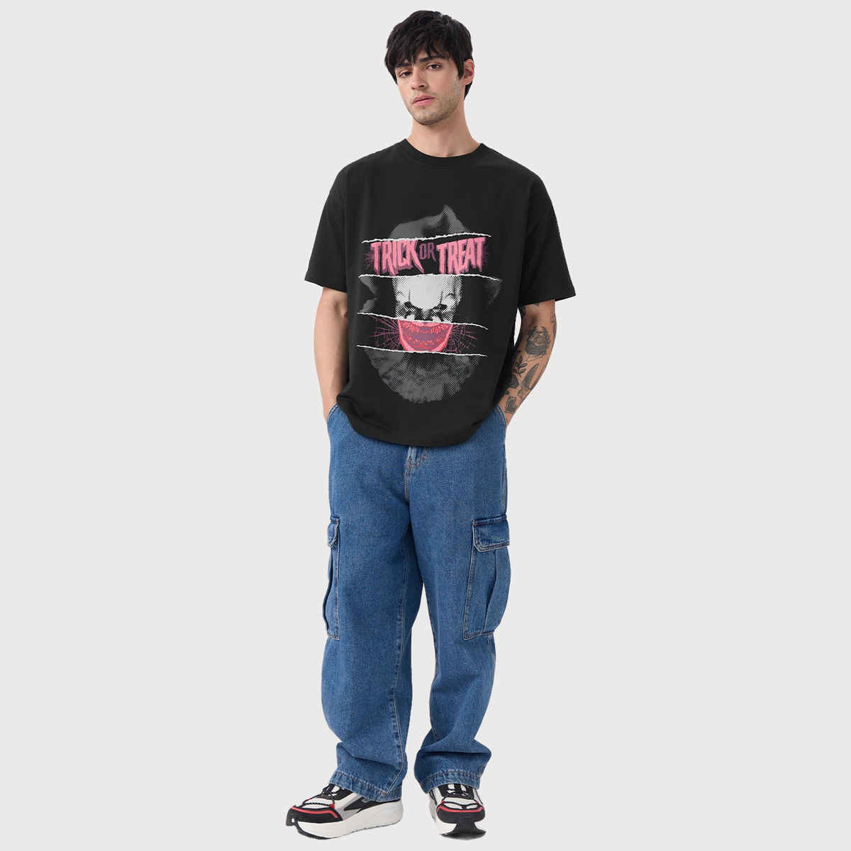 The Souled Store Men's IT Trick Or Treat Oversized T-shirt | Black - L