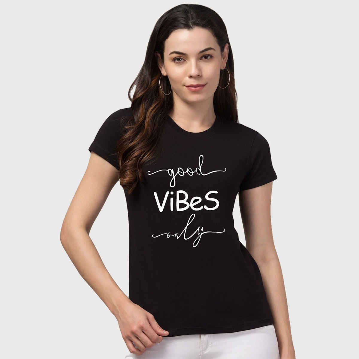 Smartees Women's Regular Fit Printed T-shirt | WW - Goodvibes | Black - XL