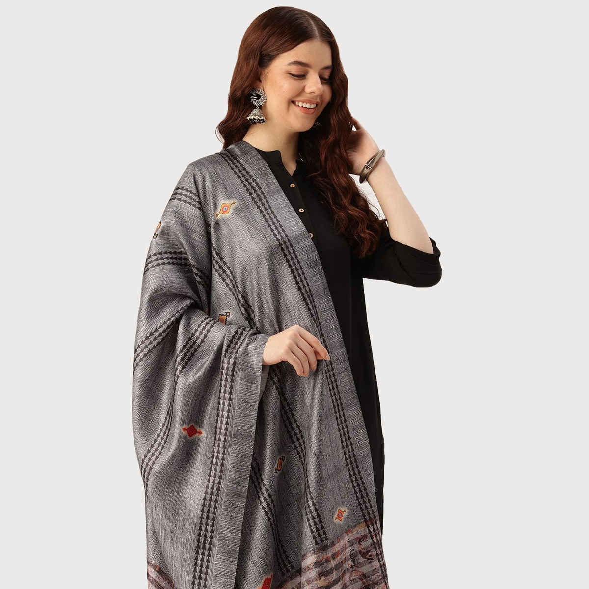 Ishin Grey Cotton Dupatta | 1030