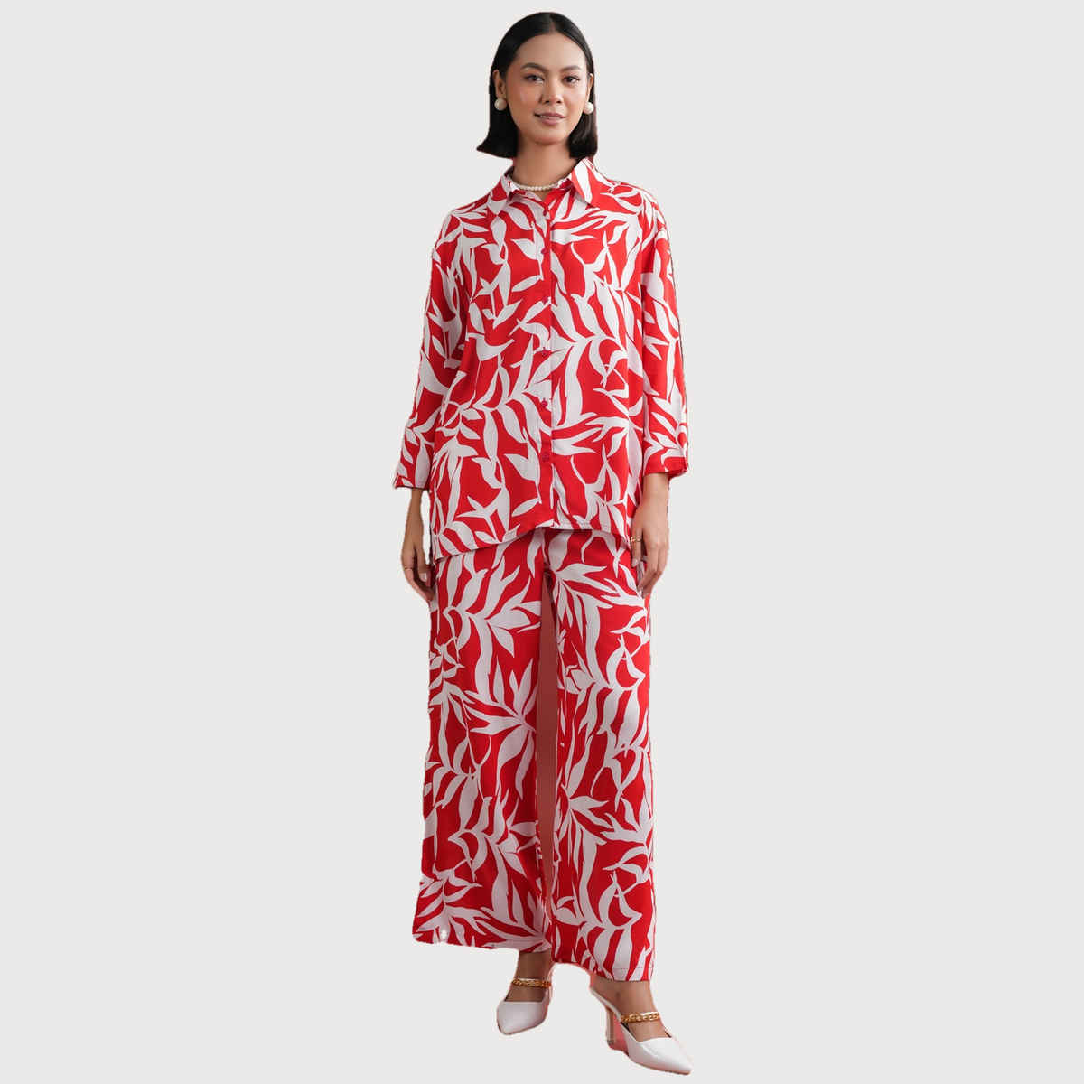 Sanskruti Homes Women's Red Floral Printed Night Suit Set | Se-nsp-859 | M