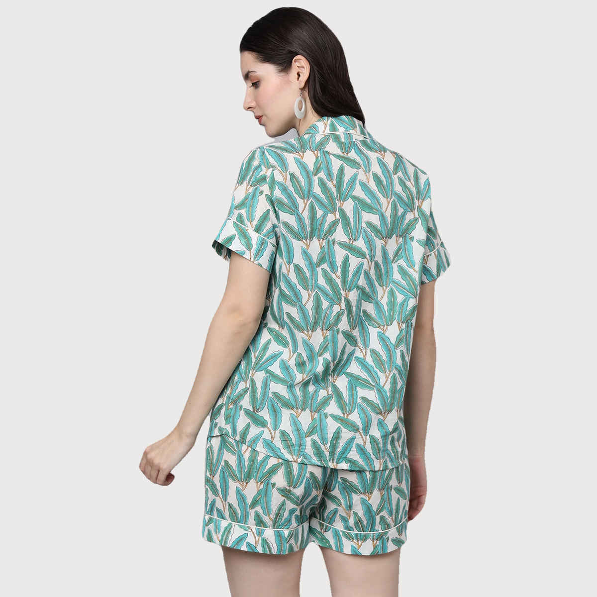 Divena Women s Handblock Print Green Cotton Night Suit | DK0230 | M