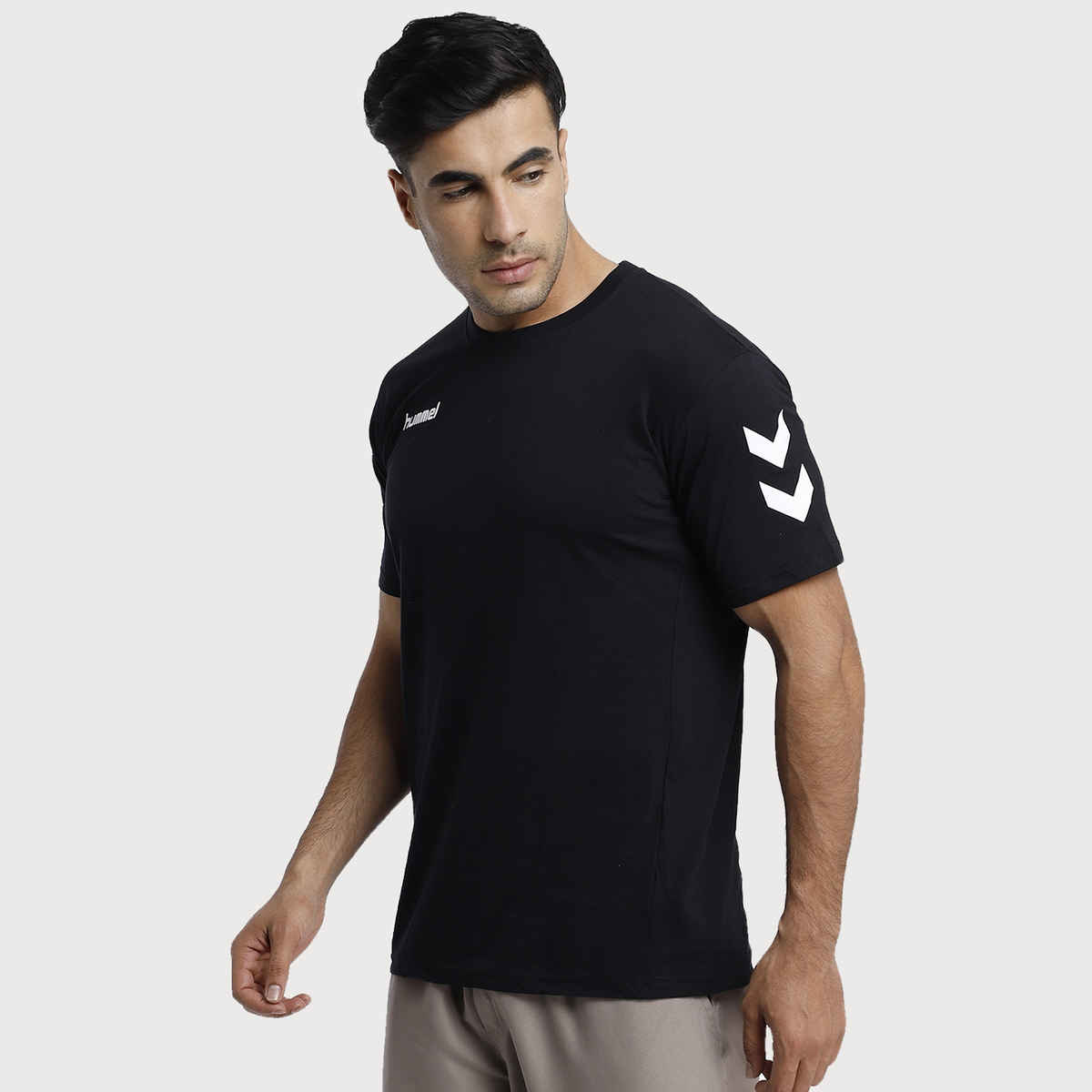 hummel Men's Go Round Neck Solid Regular Fit Cotton Poly T-shirt | Black - L