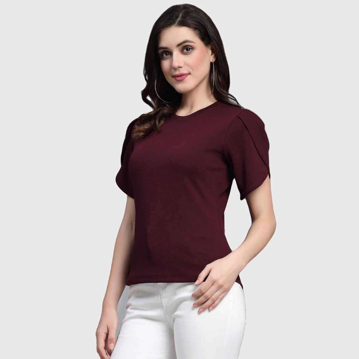 Style Quotient Women Maroon Poly Knit Smart Casual Top | M | AW23SQDIVINE - Maroon