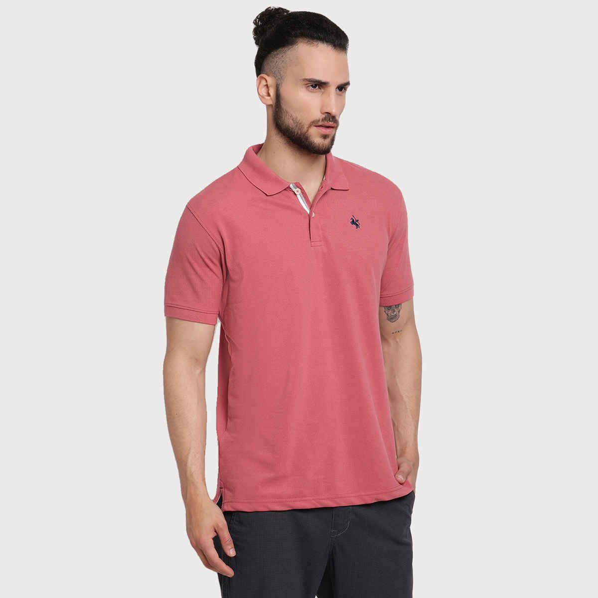 Cantabil Men's Solid Polo Neck Casual T-shirt | Pink - XXL