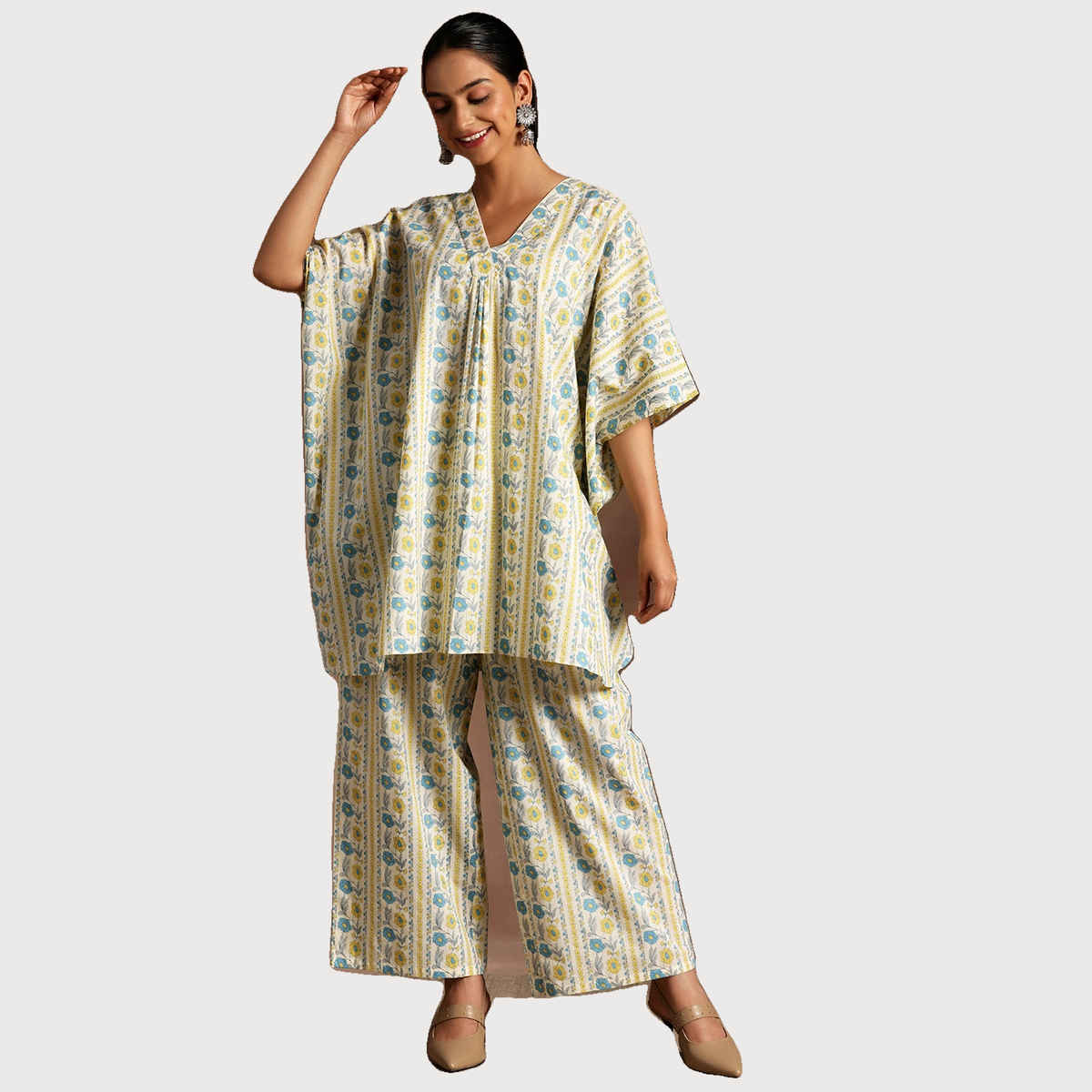 Libas Women's Cream Printed Cotton Co-Ords | L