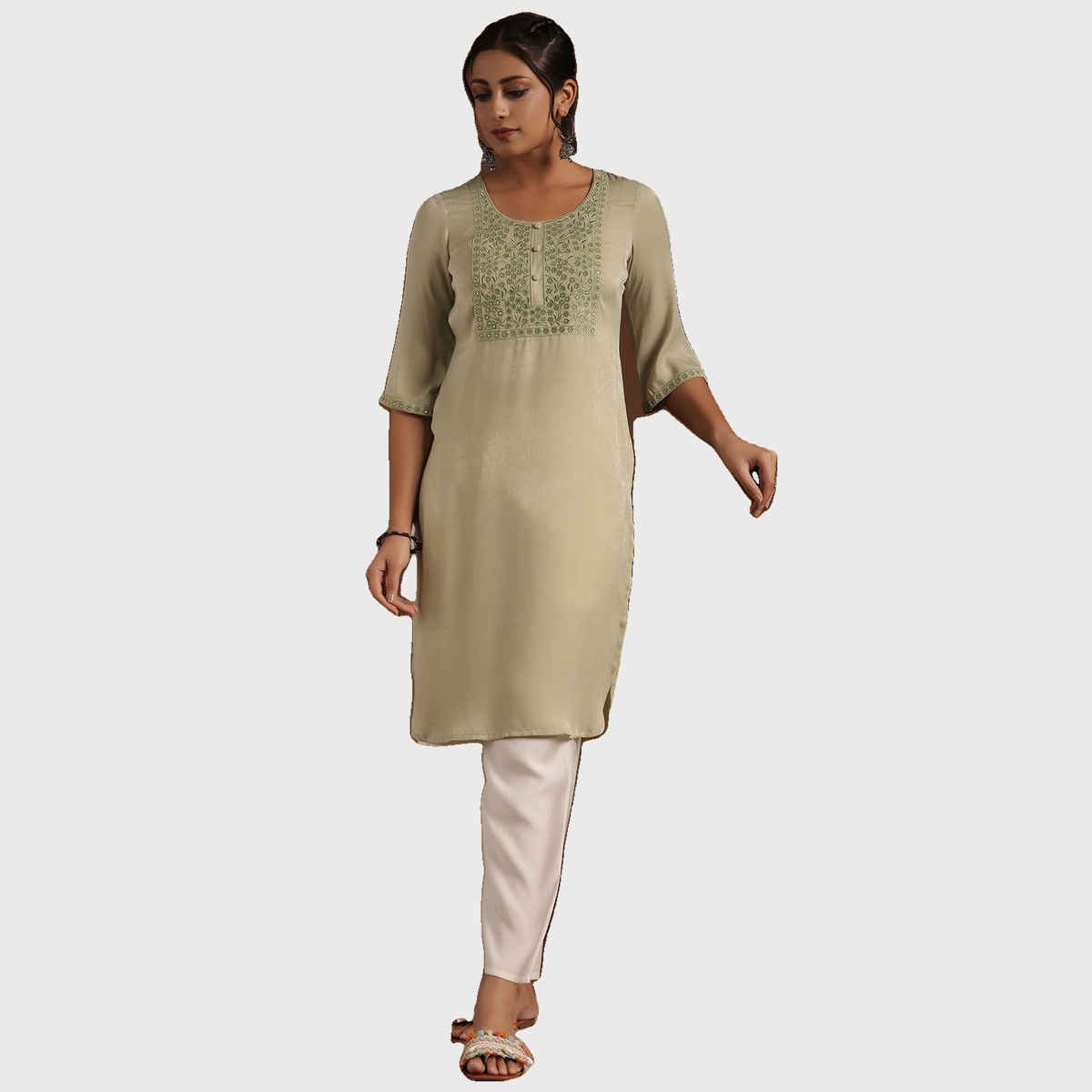 Libas Women's Yoke Design Polyester Straight Kurta | 29205 29205 | Green - XL