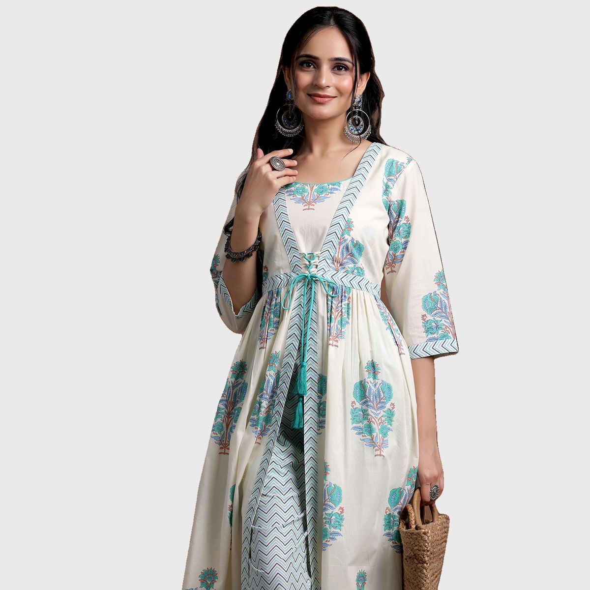 Libas Women's Off white Printed Cotton Straight Kurta Set | M