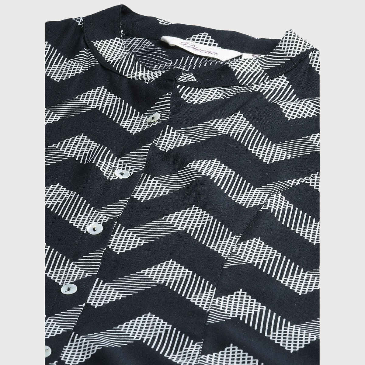 Divena Rayon Zigzag Print Women's Shirt Style Top | DBK0373 | Black - M