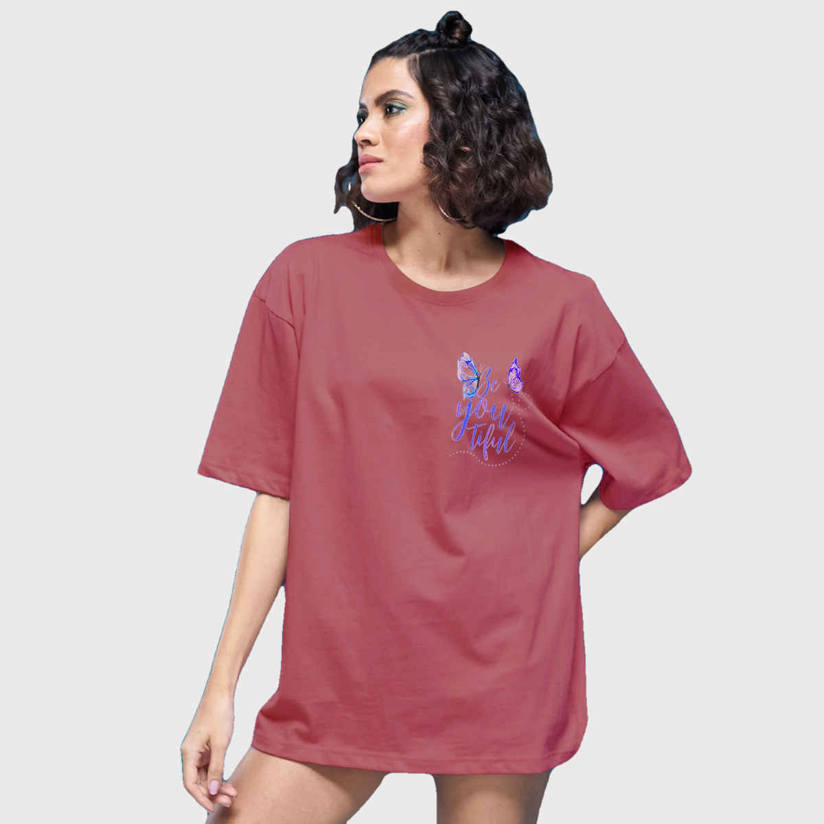 Smartees Women's Oversize Printed T-shirt | WW - 2029 | Onion Pink - S