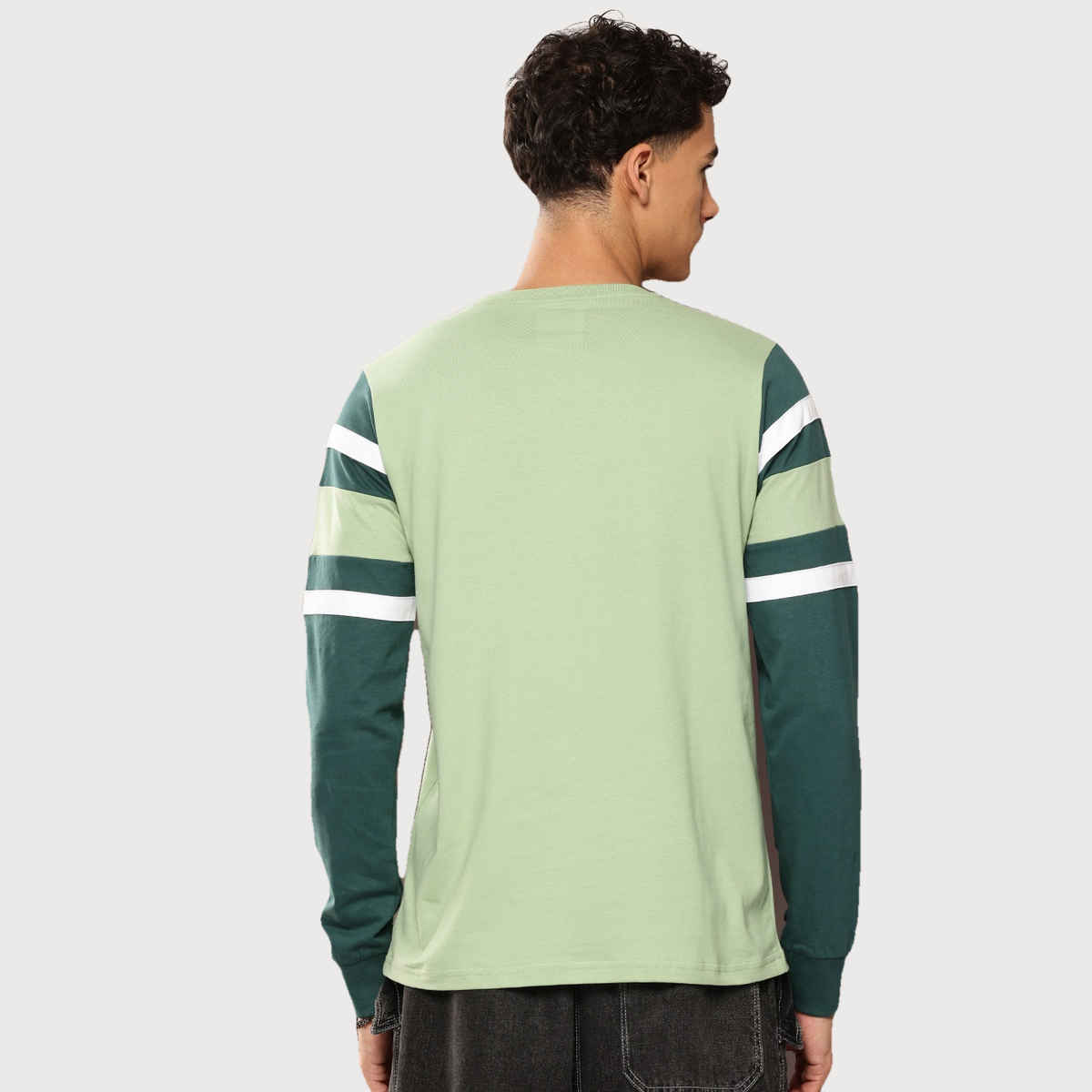 Dillinger Men's T-shirt Long Sleeve Colourblocked Striped Typography | Green - 2XL