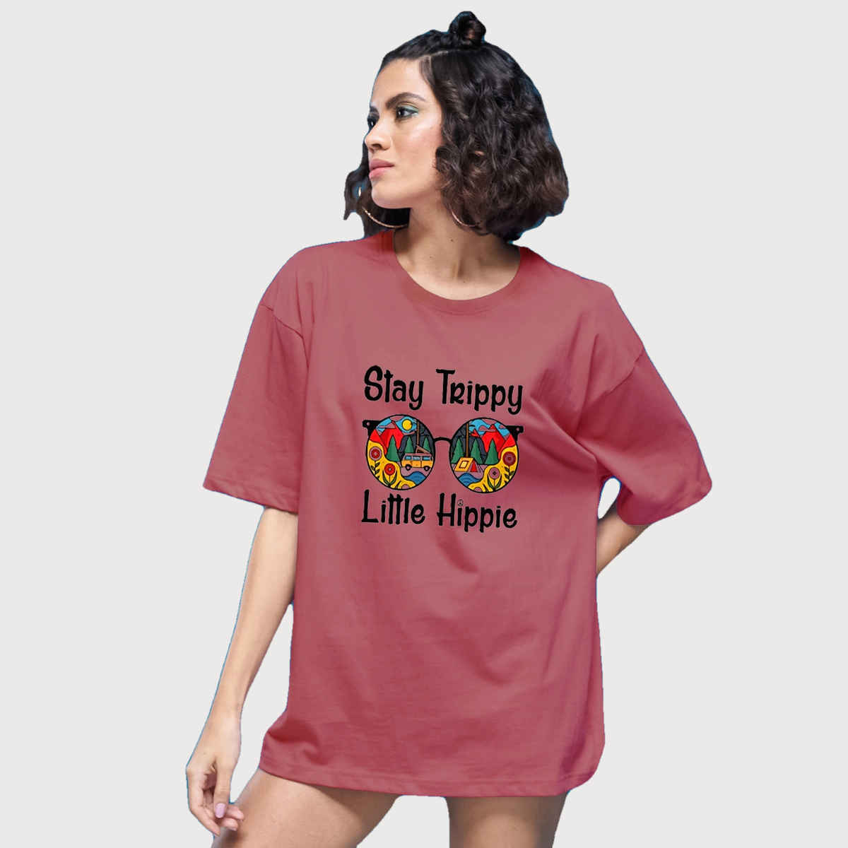 Smartees Women's Oversize Printed T-shirt | WW - 2032 | Onion Pink - S