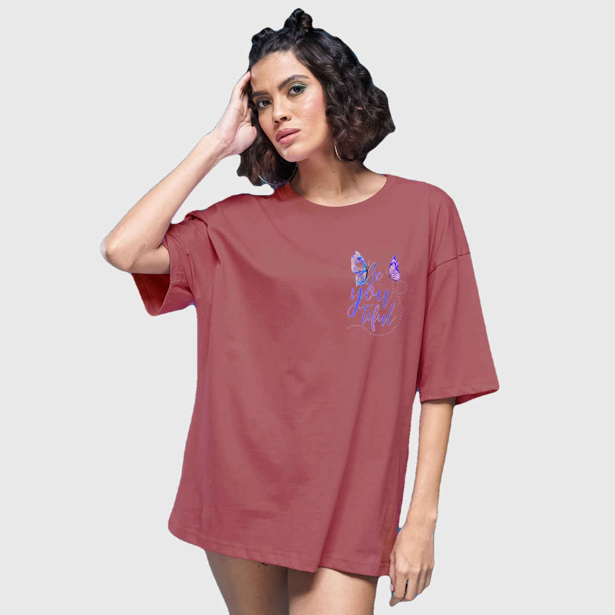 Smartees Women's Oversize Printed T-shirt | WW - 2029 | Onion Pink - S