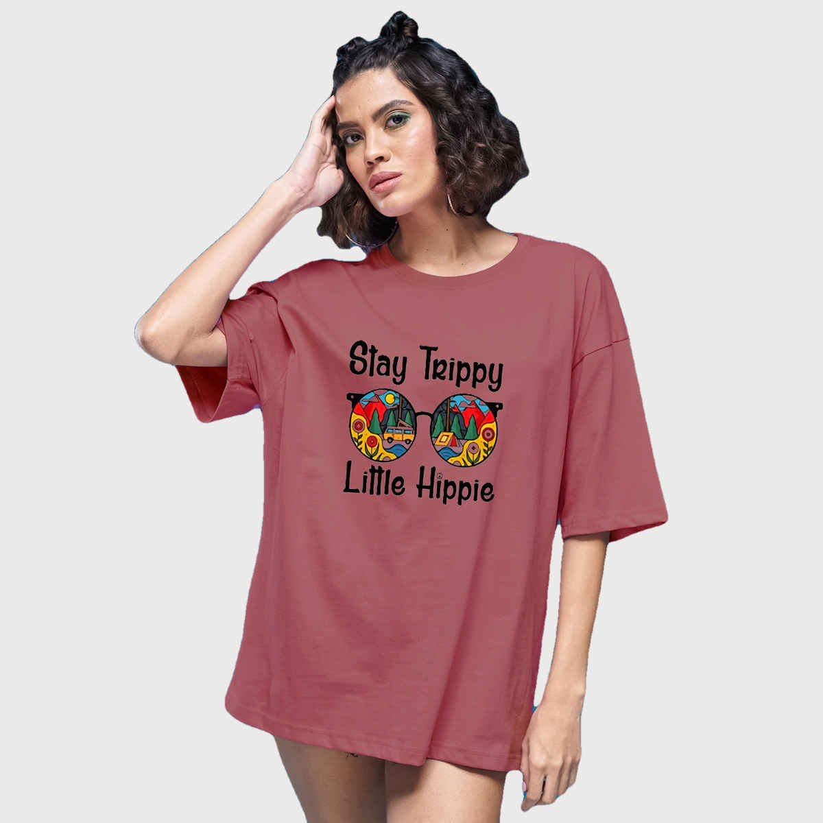 Smartees Women's Oversize Printed T-shirt | WW - 2032 | Onion Pink - S