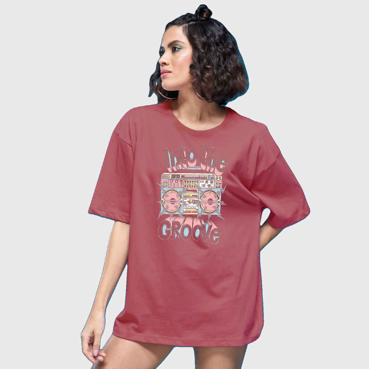 Smartees Women's Oversize Printed T-shirt | WW - 2043 | Onion Pink - L