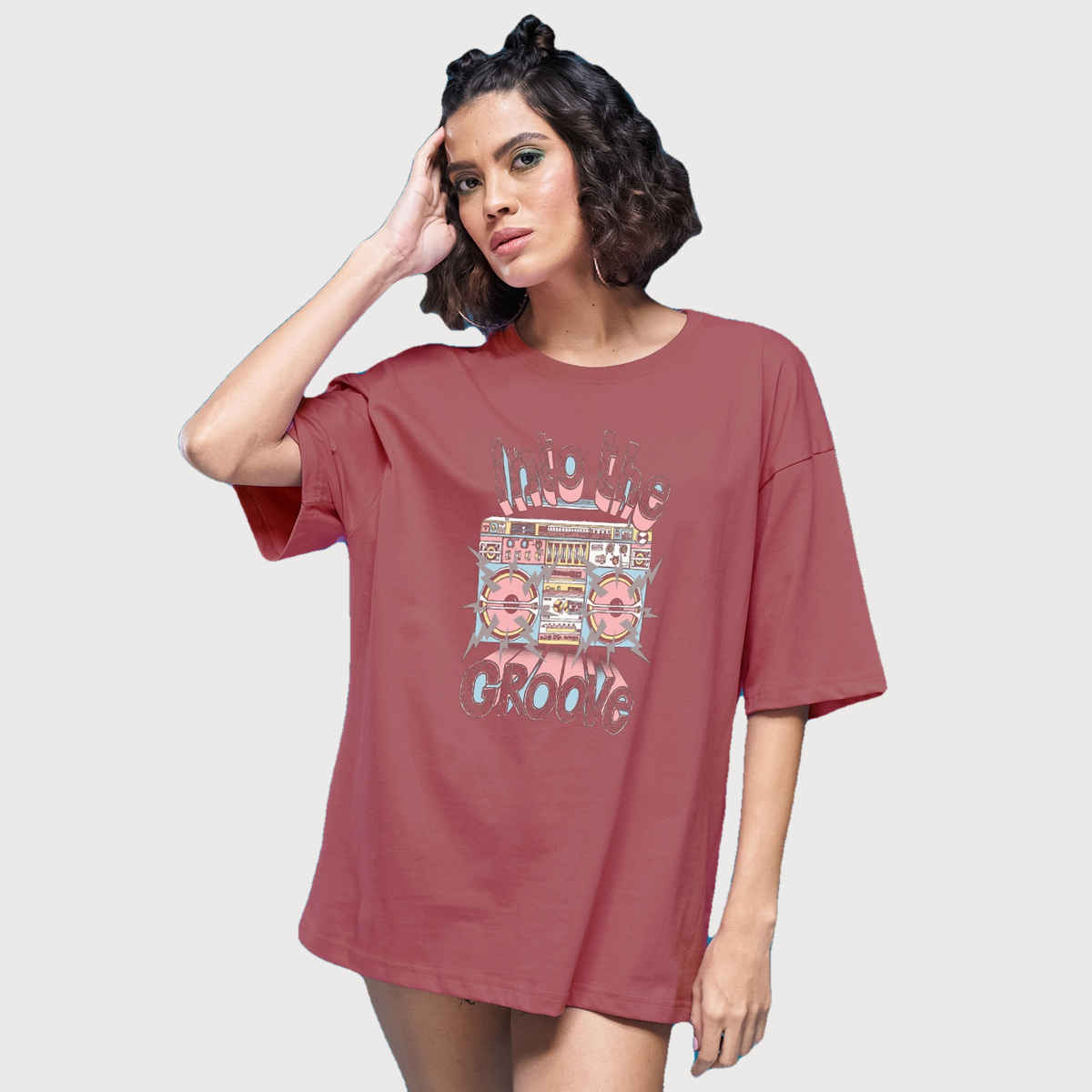 Smartees Women's Oversize Printed T-shirt | WW - 2043 | Onion Pink - L