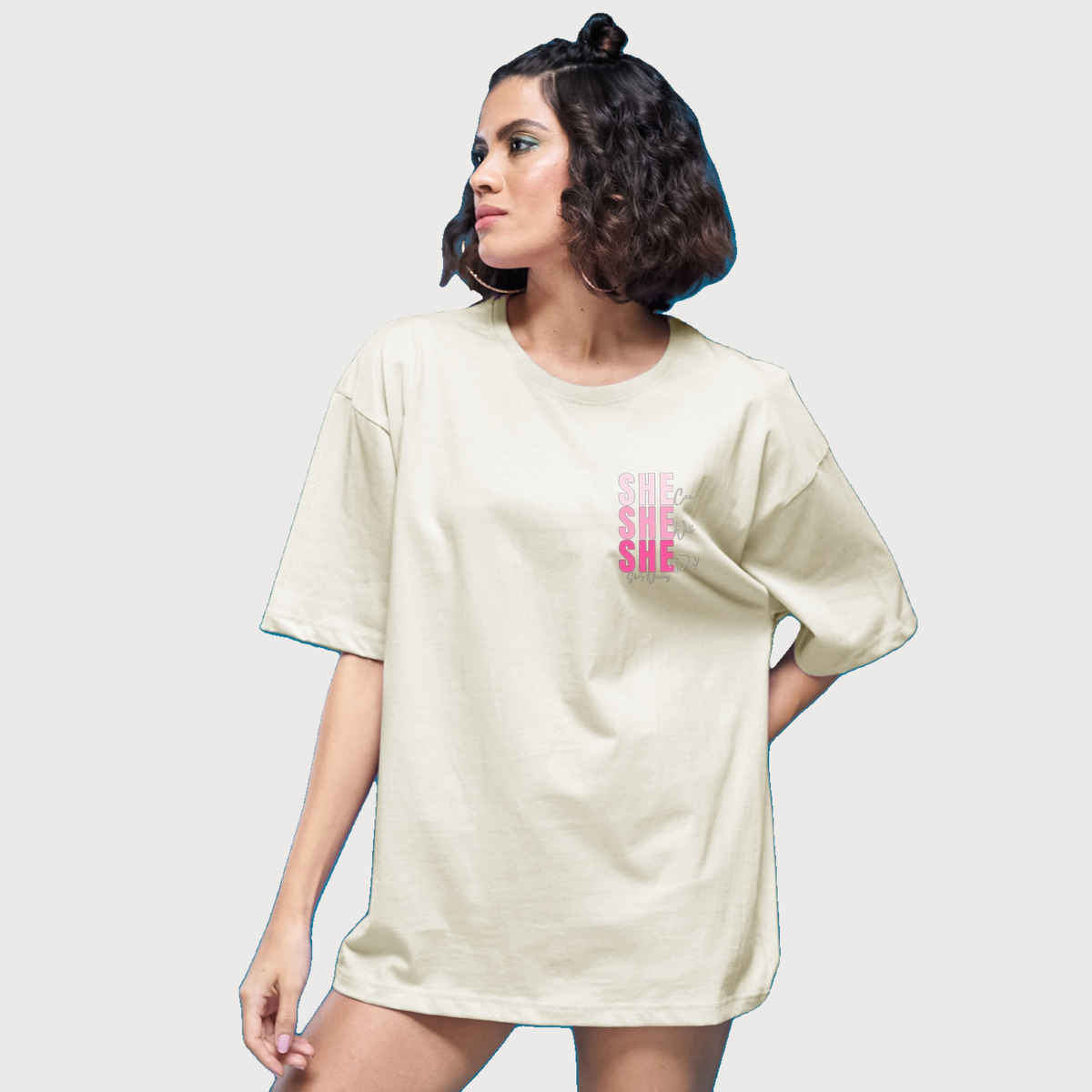 Smartees Women's Oversize Printed T-shirt | WW - 2045 | Skin - S