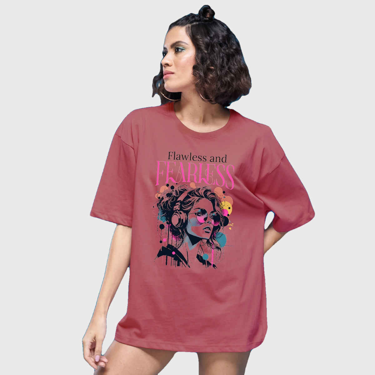 Smartees Womens Oversize Printed T-shirt | WW - 2027 | Onion Pink - M