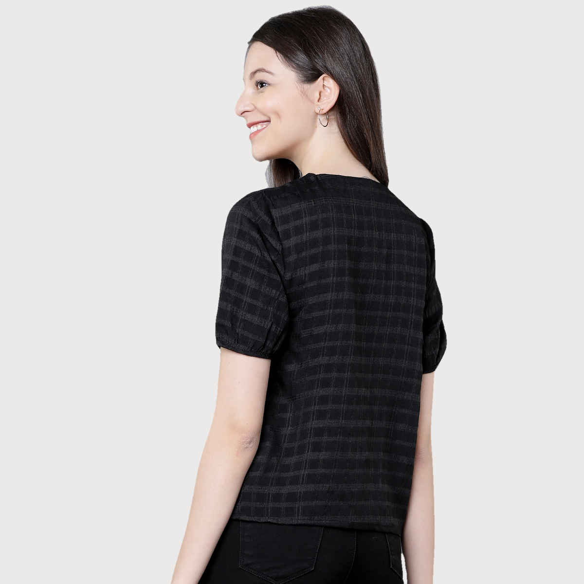 Tokyo Talkies Women's Checked Top | Black - M