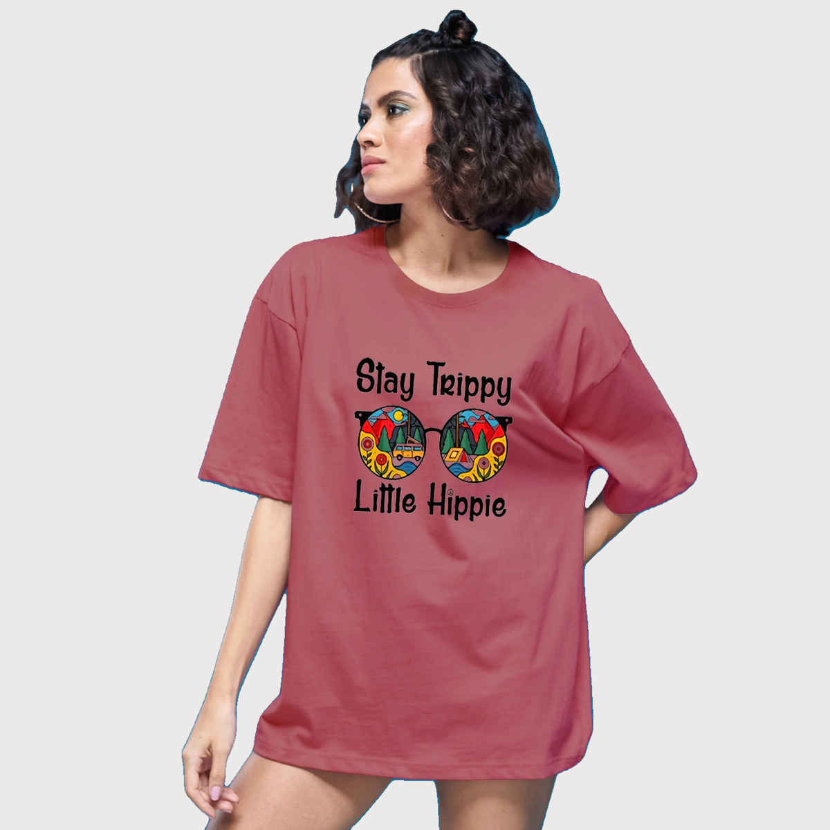 Smartees Women's Oversize Printed T-shirt | WW - 2032 | Onion Pink - M