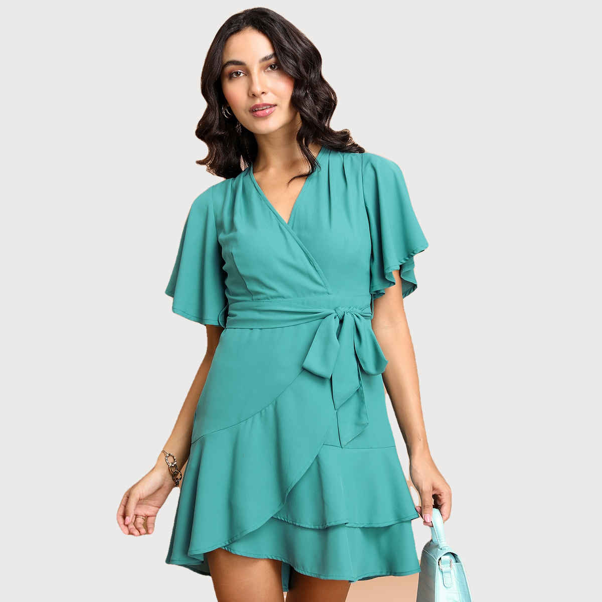Ketch Women Sea Green Flutter Sleeve Dress | Sea Green | S