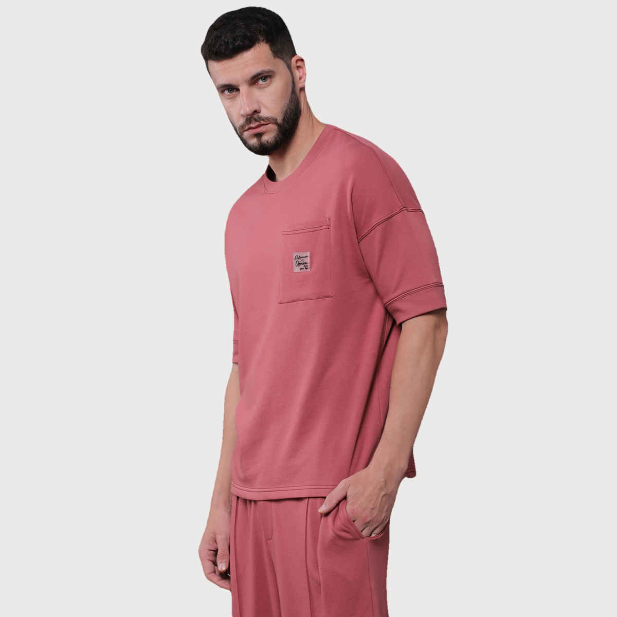 Difference of Opinion Men Round Neck Oversized T-shirt - Mauve | Cotton | XXL
