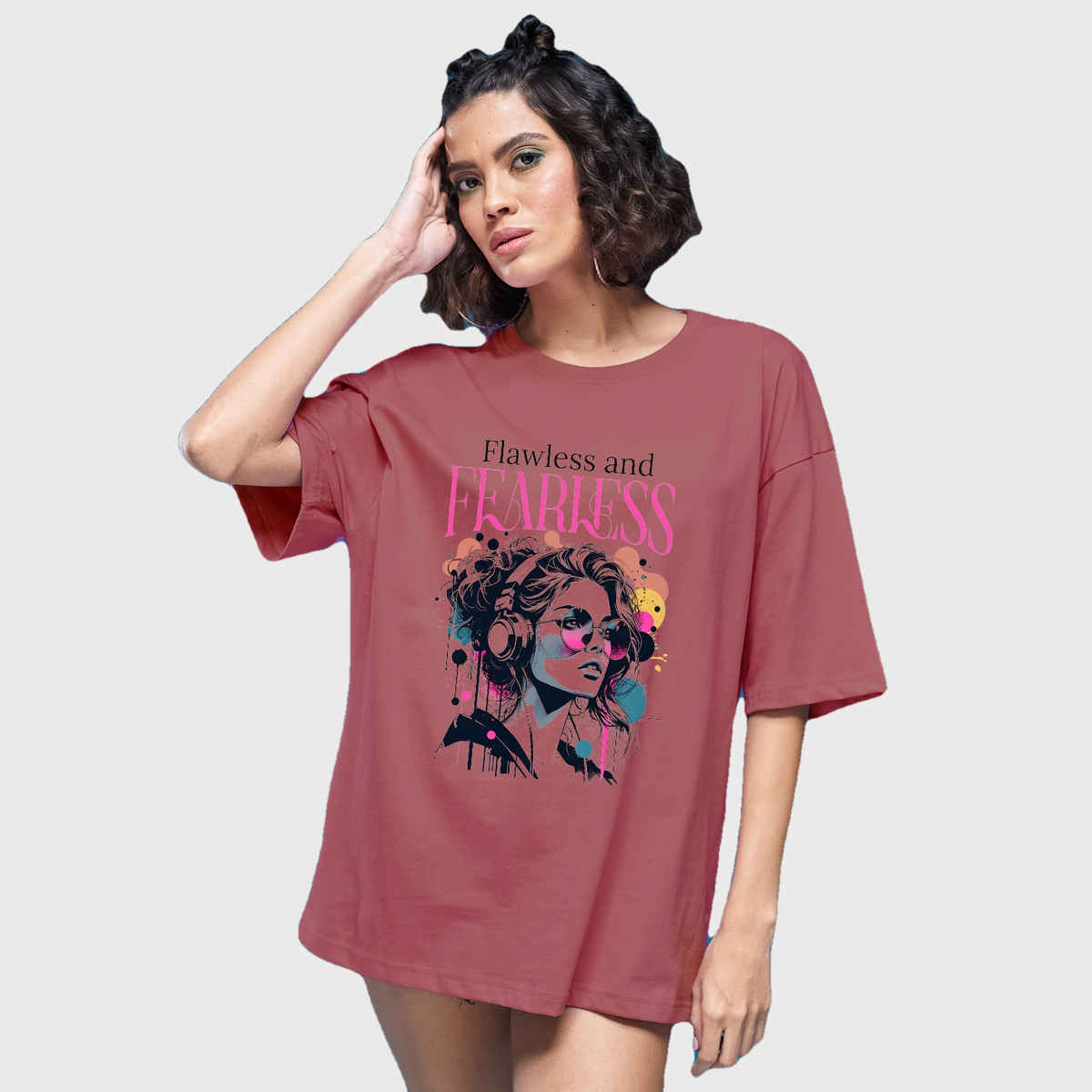 Smartees Womens Oversize Printed T-shirt | WW - 2027 | Onion Pink - M