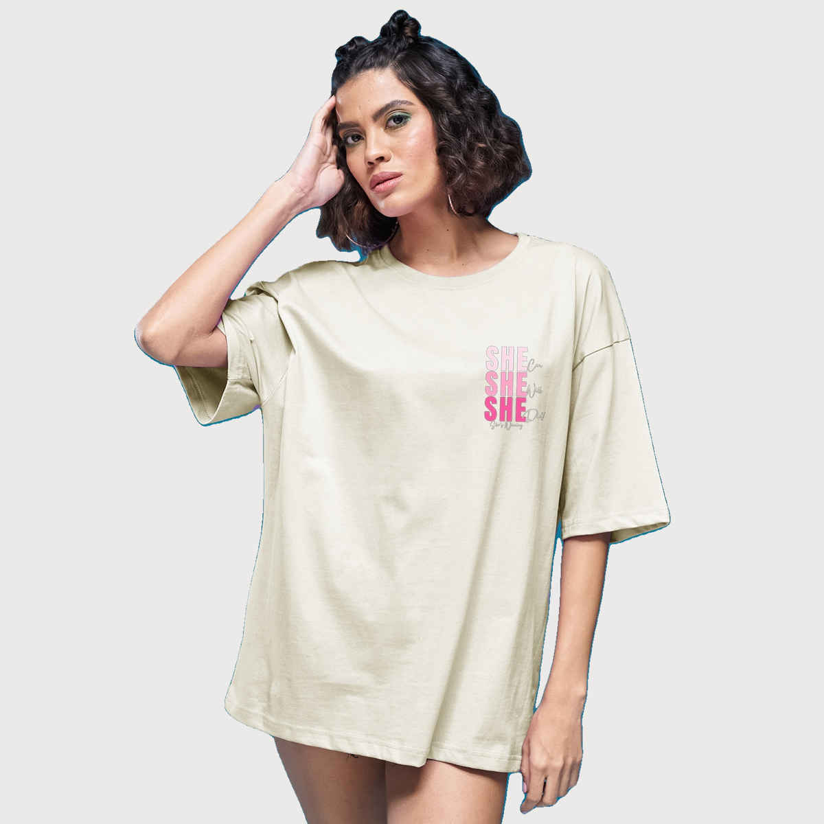 Smartees Women's Oversize Printed T-shirt | WW - 2045 | Skin - S
