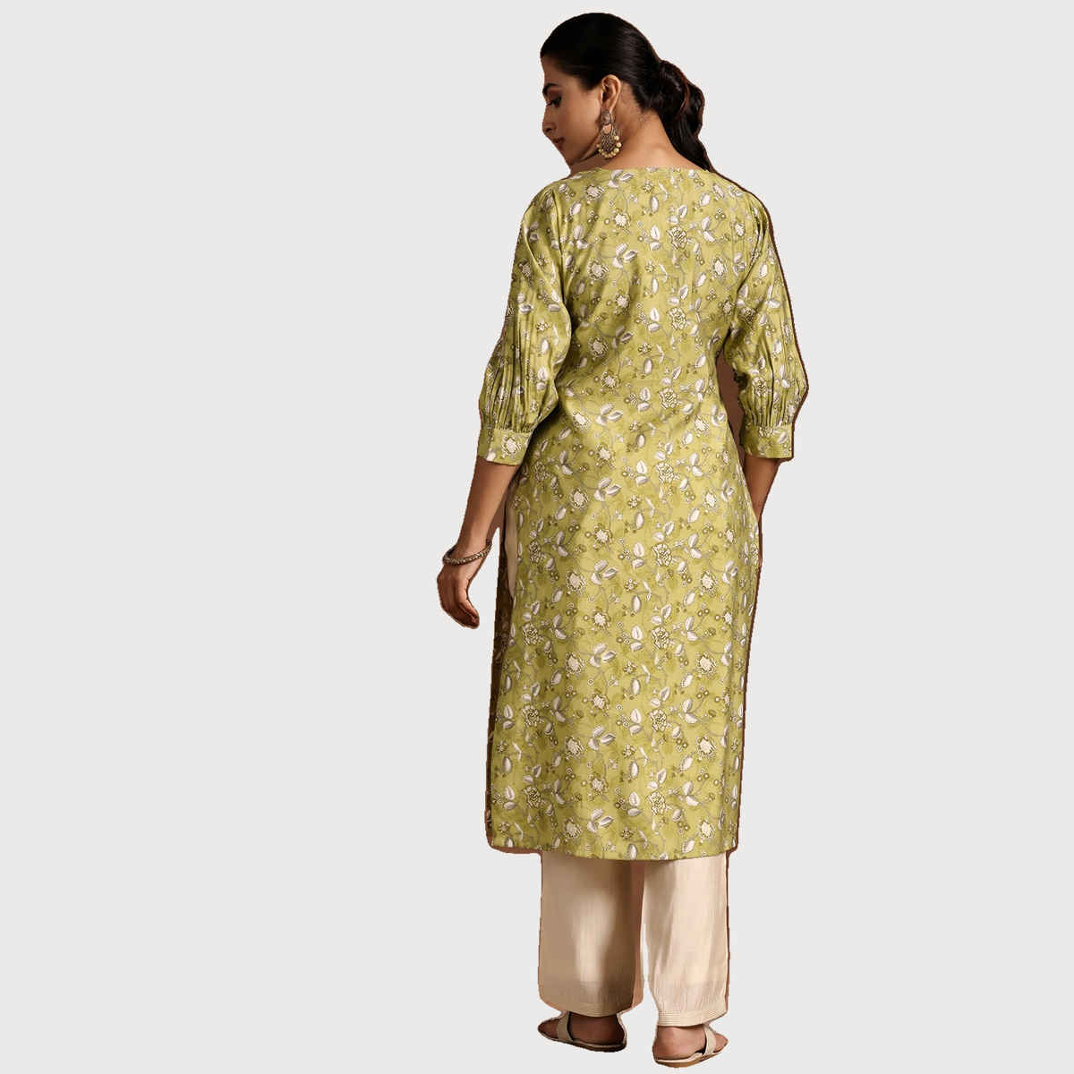 Libas Women's Printed Silk Straight Kurta | 29218 29218 | Green - L