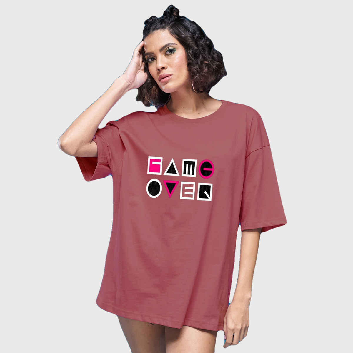 Smartees Women's Oversize Printed T-shirt | WW - 2041 | Onion Pink - L