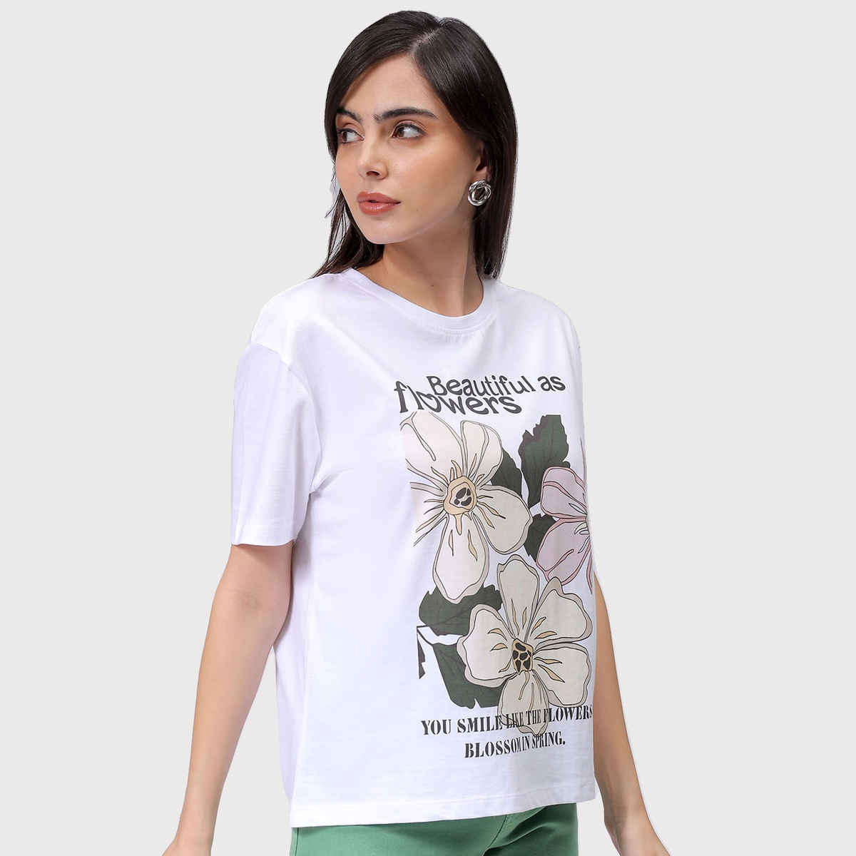 Freehand Women's Relaxed Casual Crew Neck T-shirt | White - M