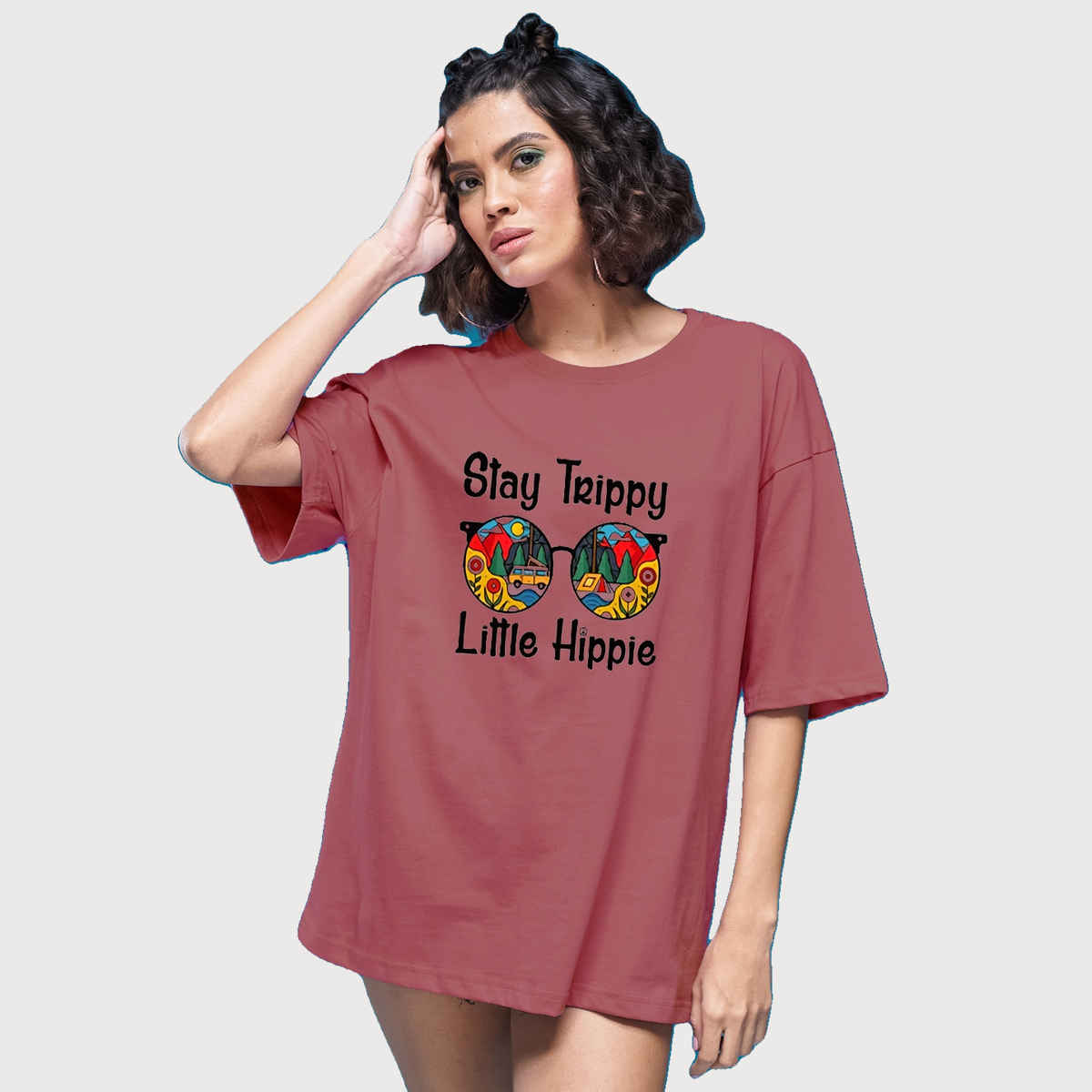 Smartees Womens Oversize Printed T-shirt | WW - 2032 | Onion Pink - L