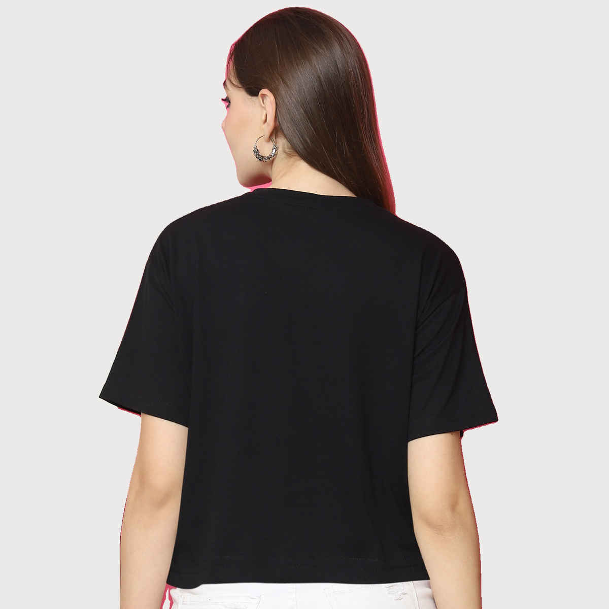 Fabflee Women Oversize Cotton Printed Round Neck Tshirt | Black | FAB-OS-523 | L