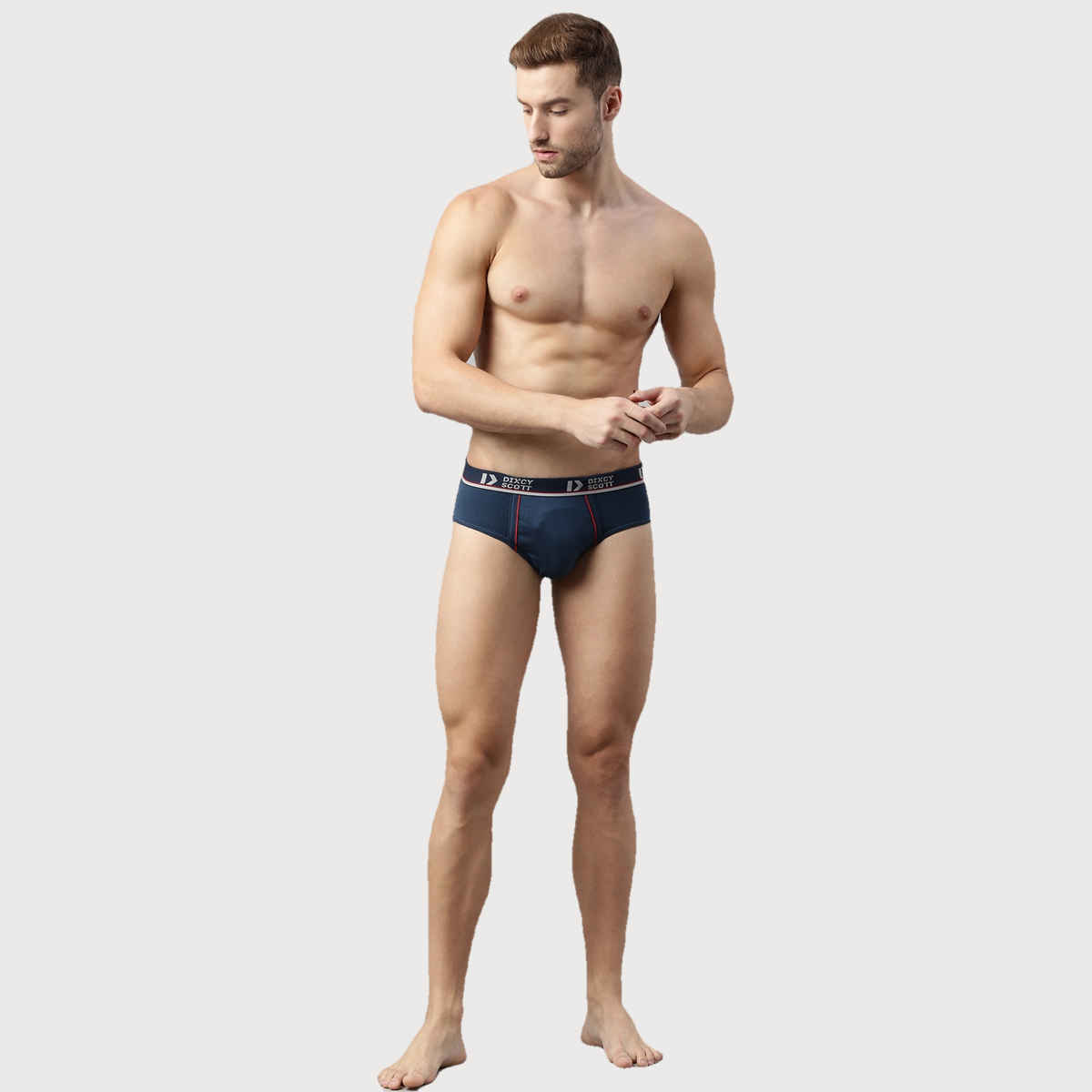 Dixcy Scott Men's Solid 100% Combed Cotton Mid Rise Outer Elastic Waistband Brief | Multicolour - S